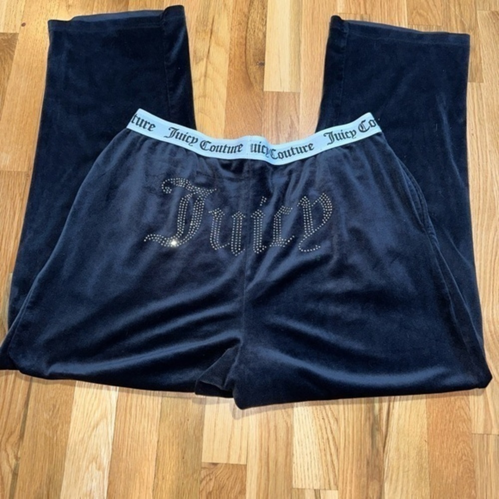 Juicy Couture Y2K Large Teal Black Pants Flare Vintage Velour USA